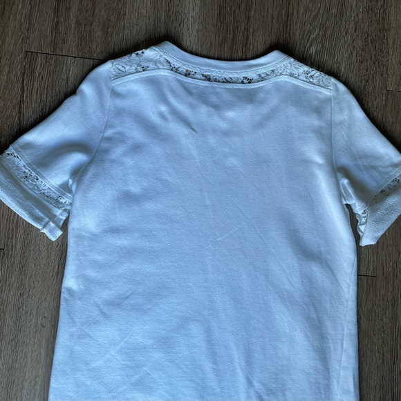 Rebecca Taylor White Short Sleeve Terry Cloth Lace Crew Neck T-Shirt Blouse S - Picture 12 of 15